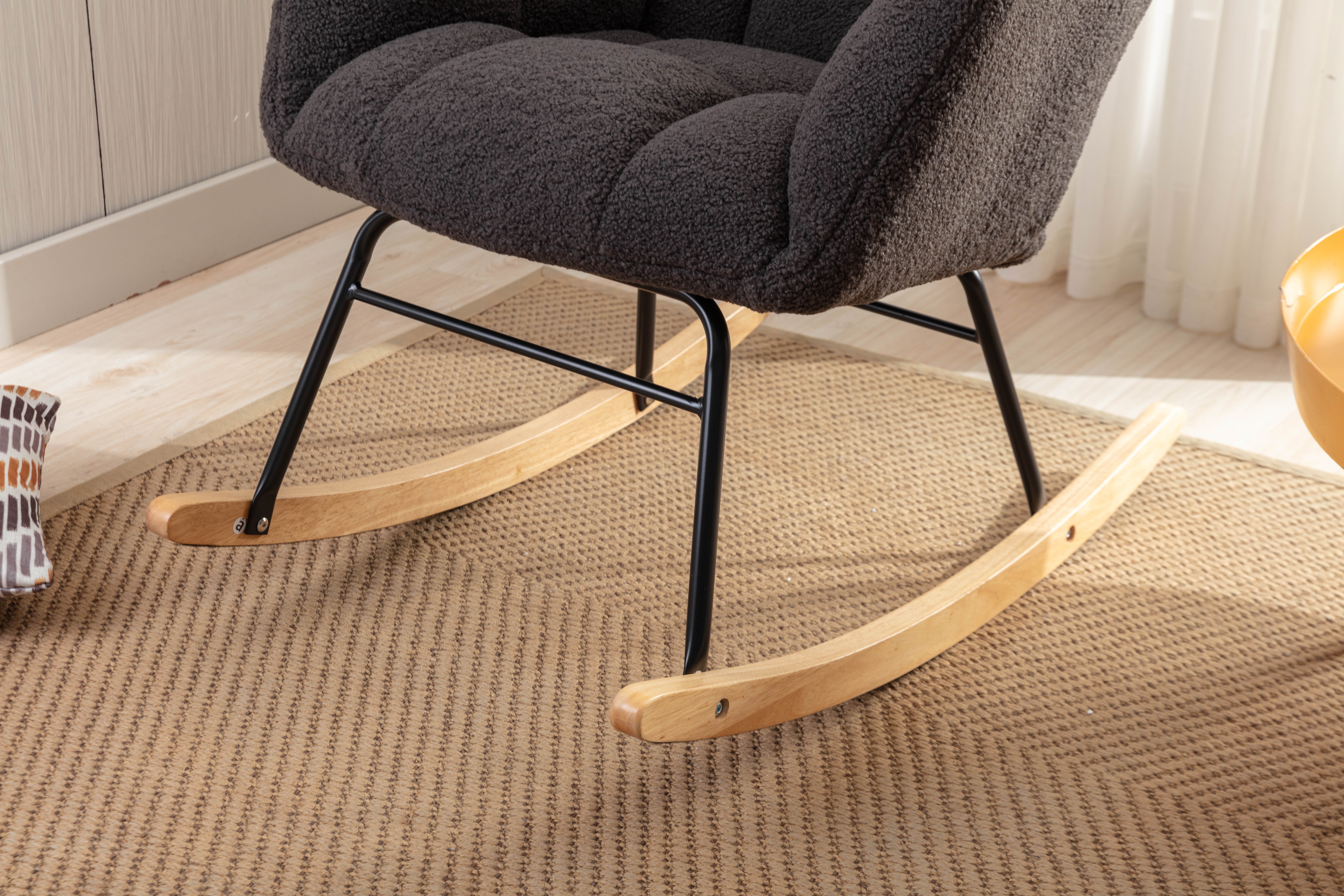 050-Teddy Fabric Rocking Gilder Nursery Chair for Living Room Indoor,Dark Gray,Dark Gray Teddy Furniture Primary Living Space Rocking Chairs