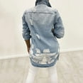 thumbnail image 3 of Women Denim Jacket Casual Long Sleeve Distressed Ripped Button Down Jacket Wool Trucker Jacket Denim Fringe Vest Embroide Denim Shirt Women Pleated Back Denim Jacket Petite Jean Jackets for Women, 3 of 6