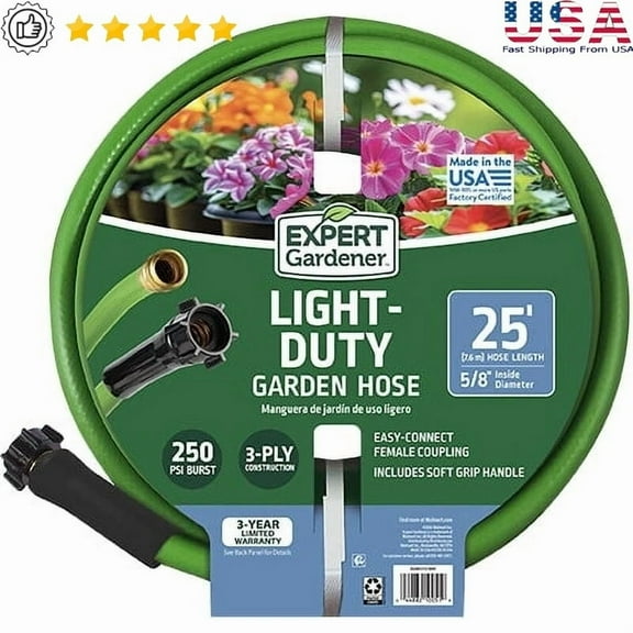 RIVEN- Light Duty Pvc Garden Hose 5/8" 25' Kink Resistant Leak Proof Uv Resistant New