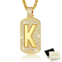 FindChic 14K Gold Plated Necklaces for Men Women Cubic Zirconia Dog Tag Letter K Pendant Birthday Anniversary Jewelry Gifts for BF Husband