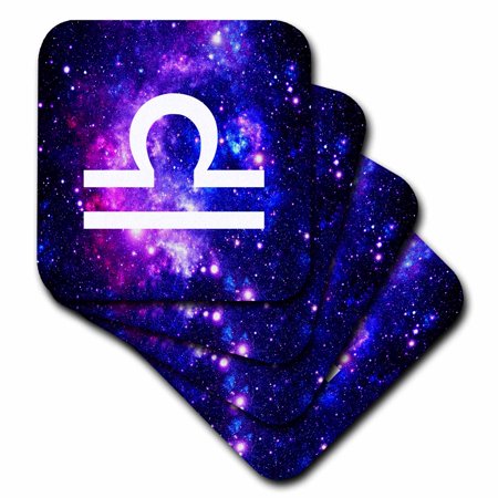 - 3dRose Libra star sign on purple space background - zodiac horoscope symbol, Soft Coasters, set of 4