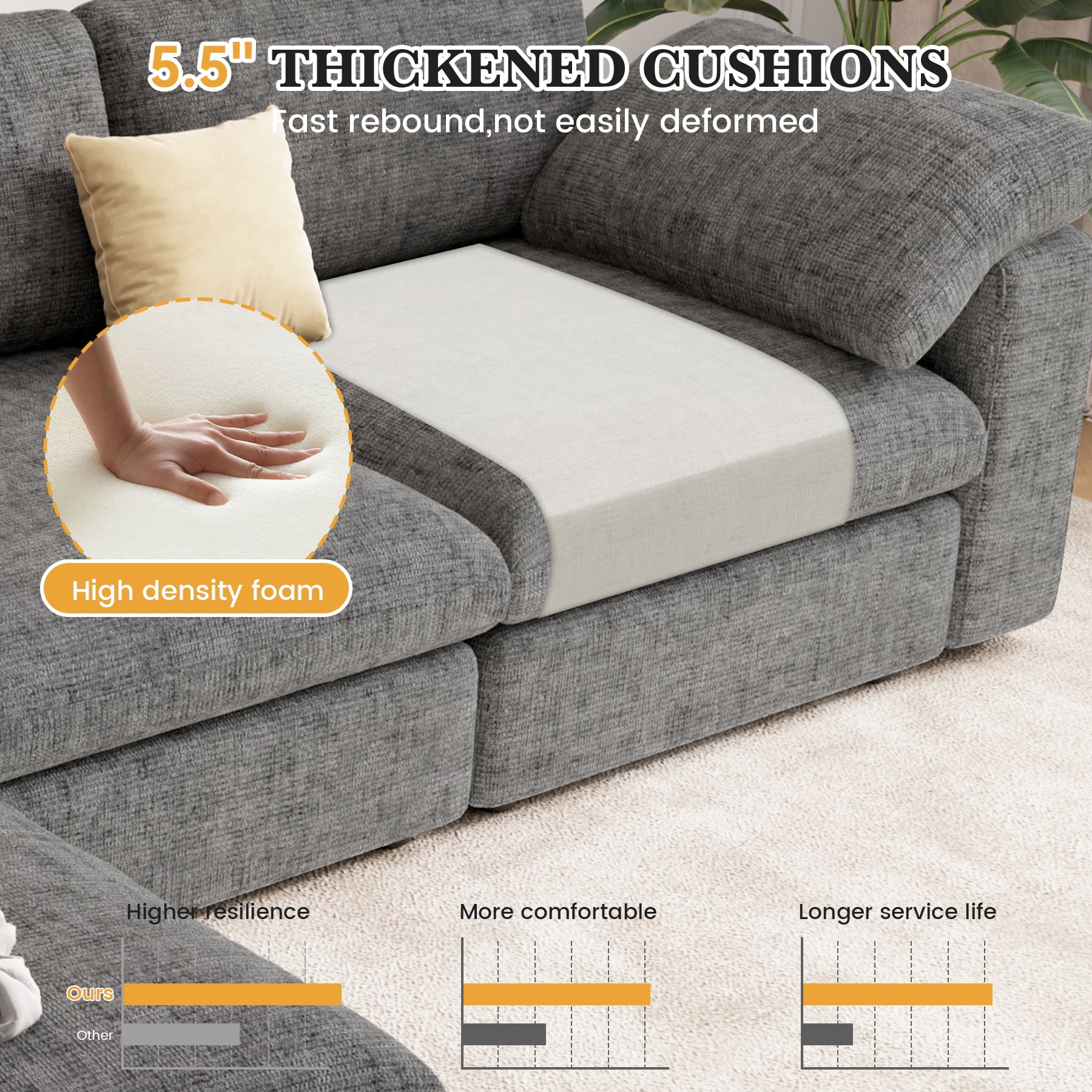 MOONMISS 118" Oversized Modular Sectional Sofa, L Shaped 3 Seaters with Storage Ottoman Cloud Couch Sofa Set, Modern Convertible Chenille Deep Seat Sectional Couches for Living Room,Gray