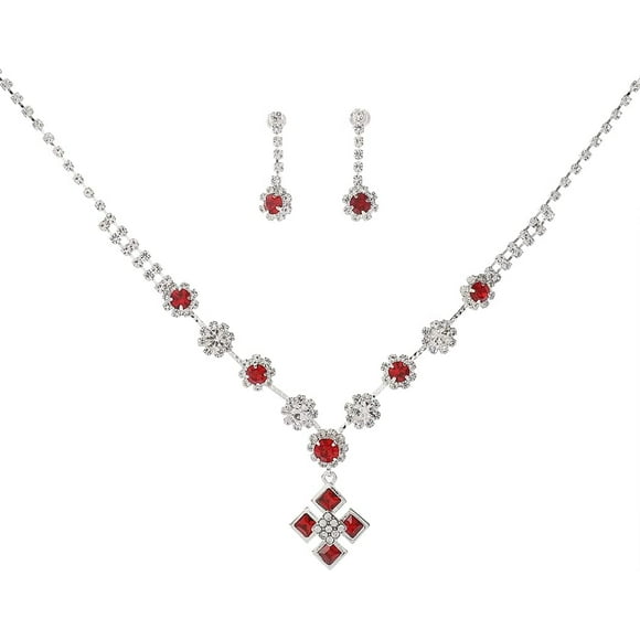 Collar set and wedding earrings in sparkling rhinestones set of silver jewelry for women and girls(style 1)