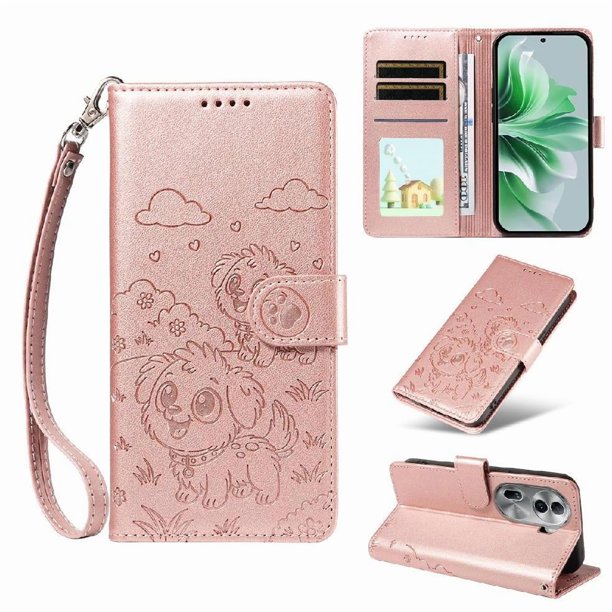 Funda Cartera GANGXUN con Diseño de Perrito en Relieve para OPPO Reno 11 Pro , Protección 360° con Ranuras y Correa Desmontable