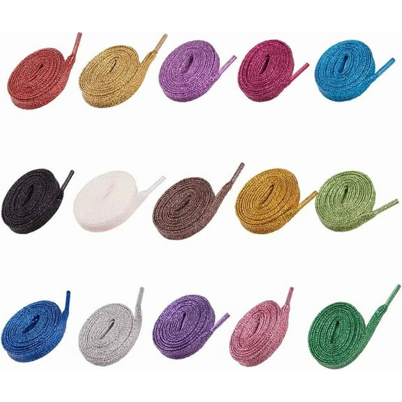 PH 15 Color Glitter Shoe Laces 15 Pairs Flat Shoe Lace Polyester Cord Laces Strings for Sneakers Canvas Athletic Shoes Skate Boots Sport(43inch long) colorful