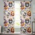 thumbnail image 3 of Halloween Sheer Curtains 63 Inch Length 2 Panels Set, Semi Transparent Voile Rod Pocket Curtains for Living Dining Room Bedroom Drapes Cute Ghost Candy Pumpkin Stars Skeleton, 3 of 8