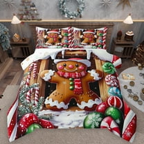 Manfei Christmas Gingerbread Man Bedding Comforter Set,Candy Cane Twin Comforter Sets,Colorful Xmas Ball Bedding Set For Teens,Super Cozy Room Decor Reversible,2-Piece