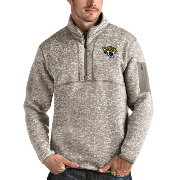 Men's Antigua Oatmeal Jacksonville Jaguars Fortune Quarter-Zip Pullover Jacket