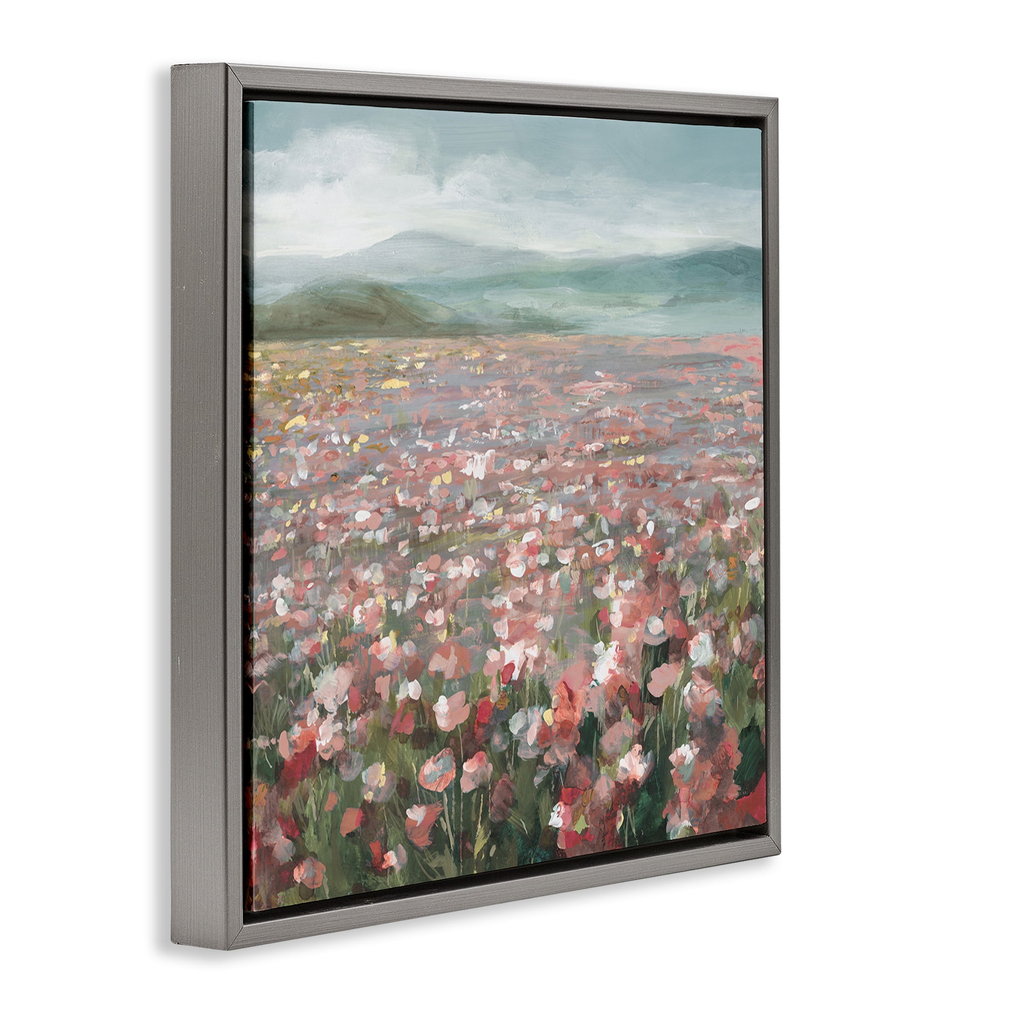 Stupell Industries Soft Headland Wildflowers Landscape Painting Gray Floater Framed Art Print Wall Art, 25 x 25