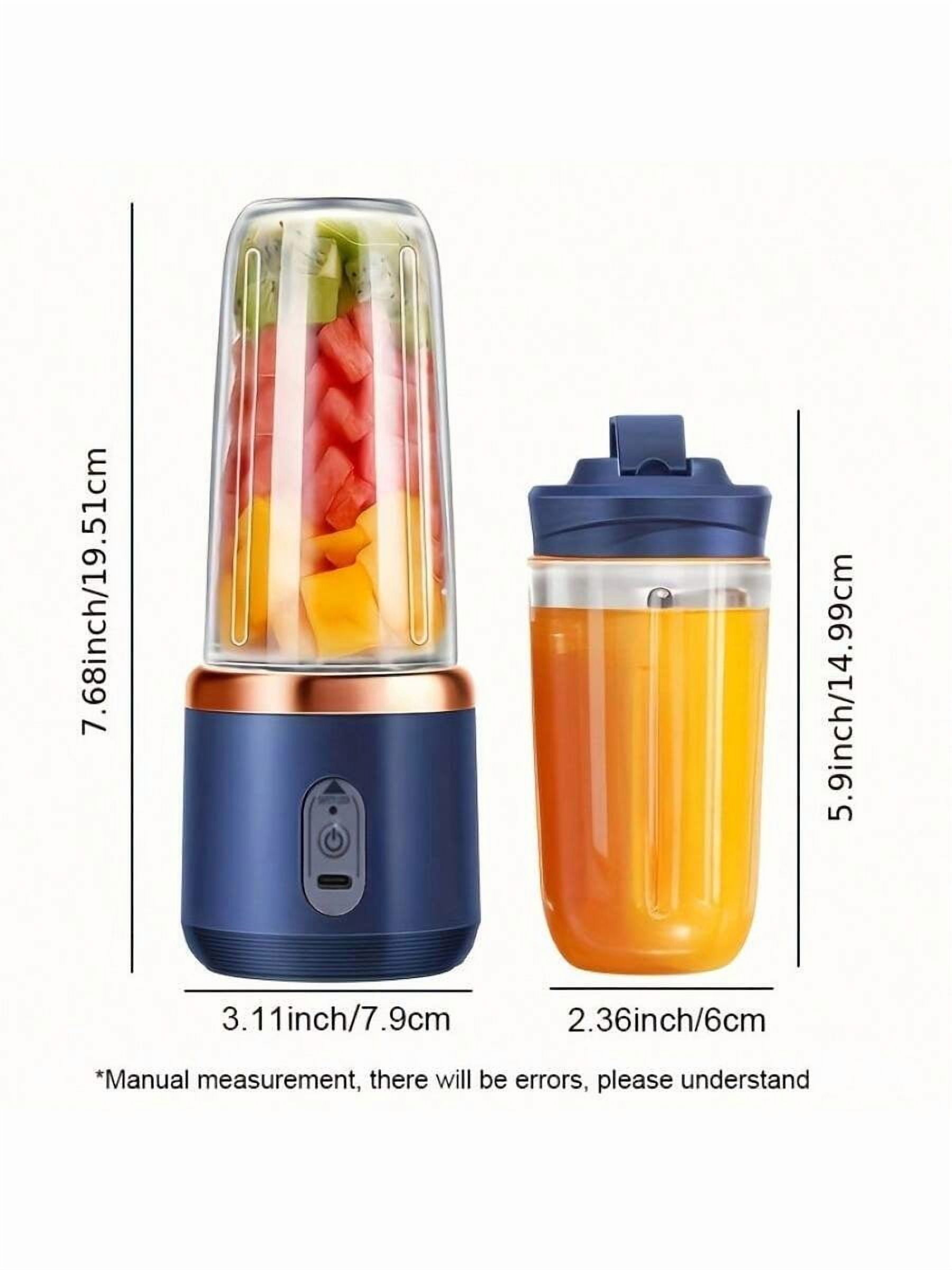 USB Rechargeable Portable Juicer Blender Cup - 6 Blades, Compact Multi-Functional Mixer for Travel, Camping, Home - Durable Navy Blue Food Processor, Modern Kitchen Tool