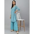thumbnail image 3 of Janasya Indian Women's Aqua Blue Georgette Shibori Print Kurta with Palazzo, 3 of 9