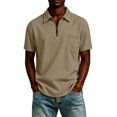 thumbnail image 5 of Fabrcox Mens Polo Shirts Short Sleeve Quarter Zip Collared Shirt Men Regular Fit Solid Color Athletic Casual Business Golf Shirt for Men with Pockets Brown XXL, 5 of 5