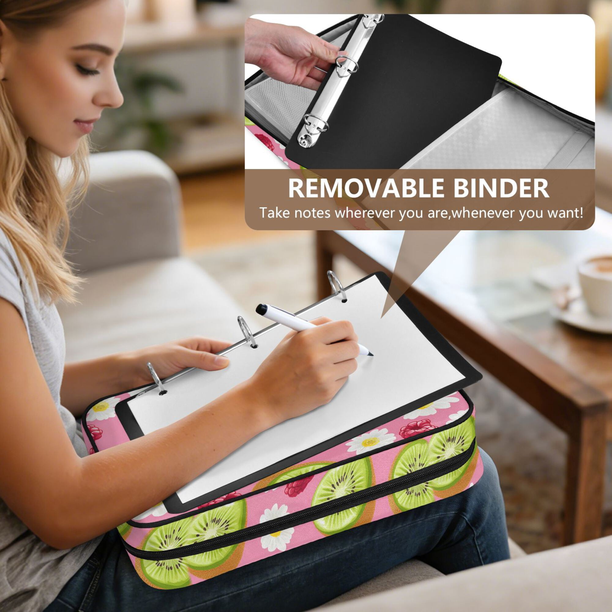FORMRS Accordion File Folder A4 Size 7-Pocket Expanding Document Organizer Bag with 3 Ring Binder, Floral Raspberries