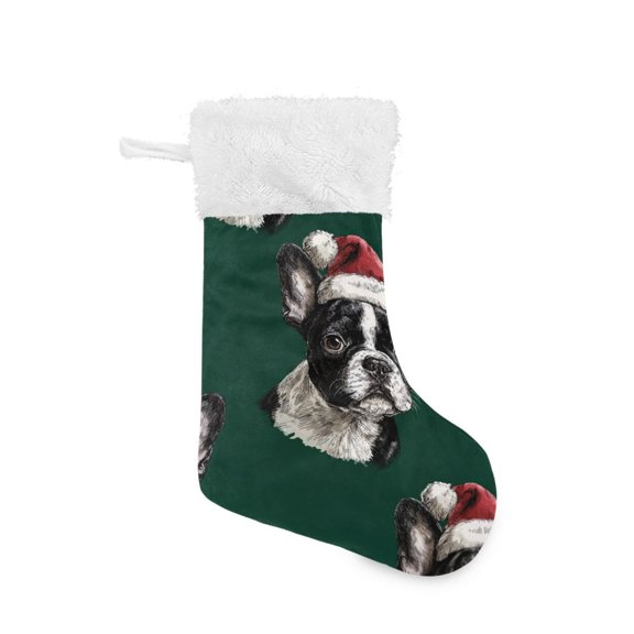 Cute Bulldog in Christmas Hats Christmas Stockings Large Capacity 18 inch Gift Bag with Hook Xmas Holiday Decor 1 Pack