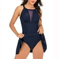 thumbnail image 3 of Jdlsppl Women's Skirted Bathing Suit One Piece Dress Swimsuit Sexy Mesh Padded High Neck Swimming Backless Blue 4-6, 3 of 4