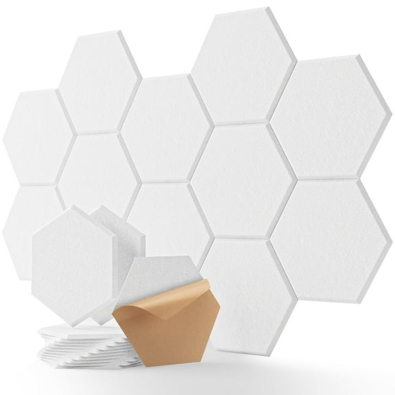 Soundsbay Acoustic Wall Panels Hexagon Self-Adhesive Soundproof Absorbing Noise Cancelling Wall Panels 12 Pack White 12'' x 10'' x 0.4''