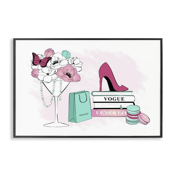 Stupell Industries Fashion Books Scene Fashion Painting Black Framed Art Print Wall Art, 18 x 12