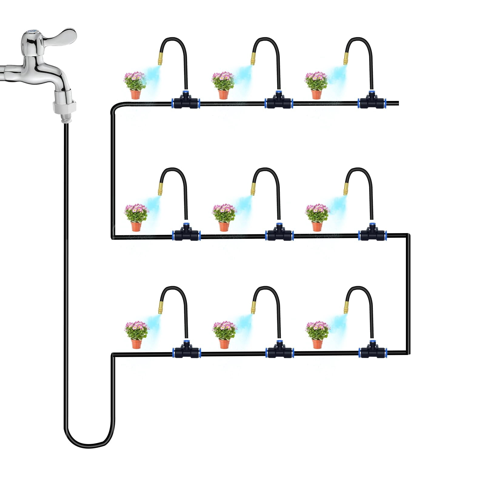 49.21ft Drip Irrigation System  360° Bendable Kit Automatic For Garden Adjustable Watering Misting Greenhouse Yard Lawn Plant