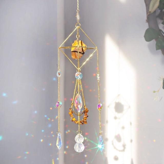 Xiao Hua Bola de prismas de cristal atrapasol para colgar en la ventana, decoración navideña para jardín - B15