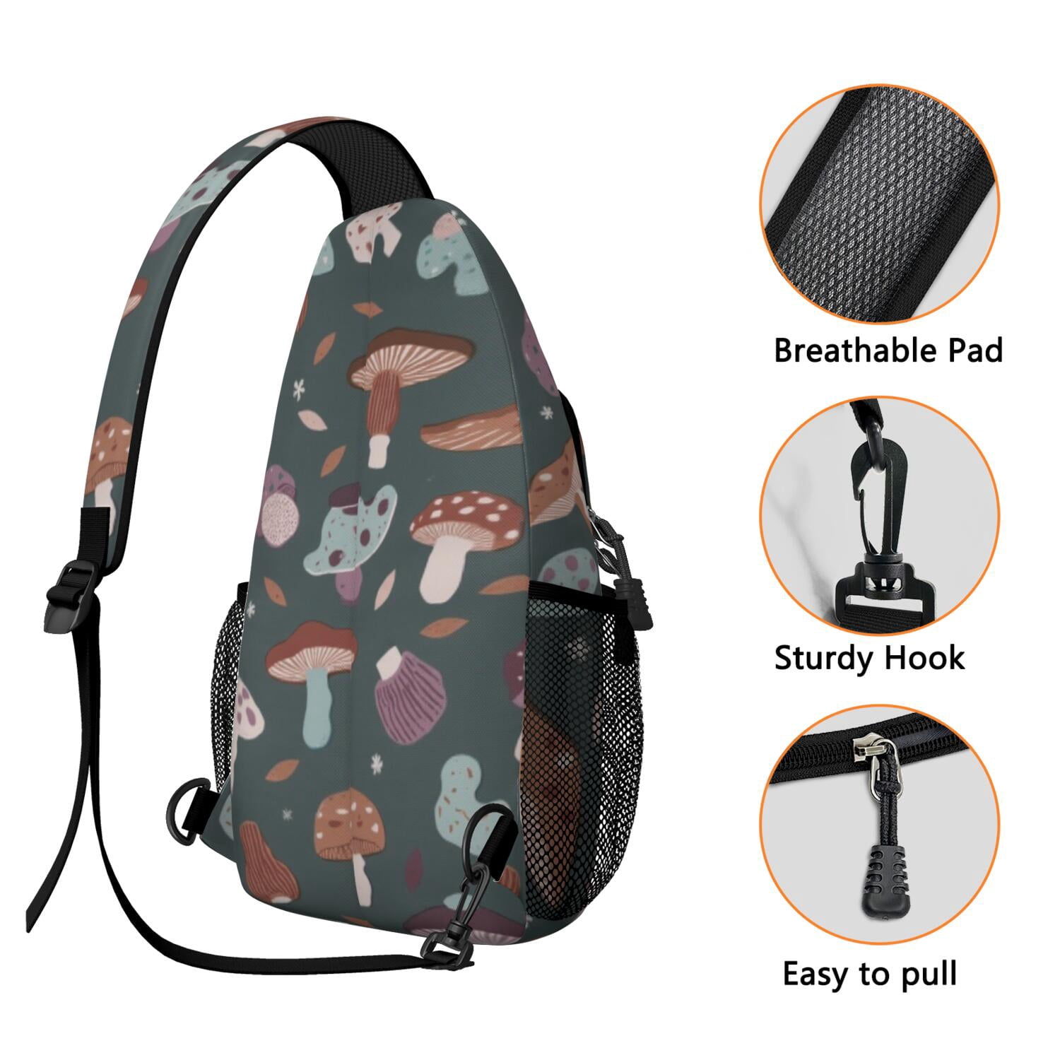Crossbody Sling Bag Mushroom Hiking Sling Backpack Travel Bag Hiking Bag for Men Women