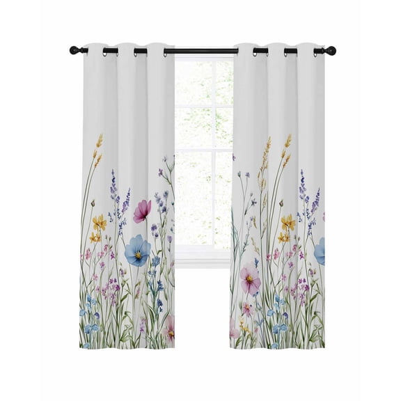 Spring Floral Blackout Curtains 45 Inches Long for Bedroom, Colorful Botanical Wildflower Summer Thermal Insulated Room Darkening Black Out Window Curtain Panels Grommet Drapes for Living Room