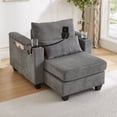 thumbnail image 6 of Harper & Bright Designs Convertible Chaise Lounge Indoor, Corduroy Single Sofa with USB Ports, Accent Chair Sleeper Sofa Bed with Two Cup Holders, Phone Holder and Storage, Grey, 6 of 14