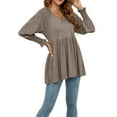thumbnail image 4 of Liacowi Women Casual Puff Long Sleeve V Neck Tunic Tops V Neck Loose Ruffle Hem A-Line Shirt Blouse, 4 of 7
