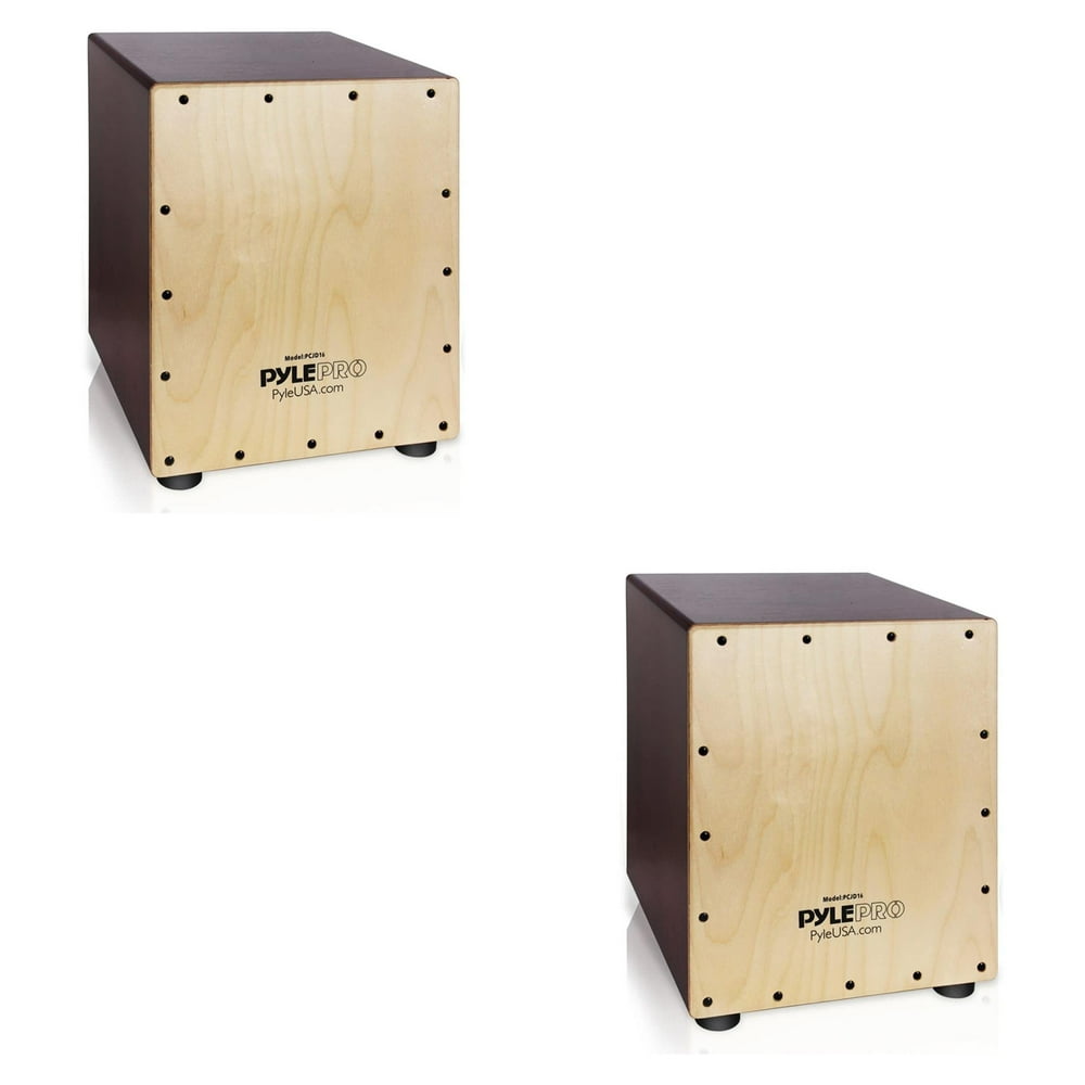Pyle Wooden Stringed Acoustic Cajon Drum Box Percussion Hand Instrument (2 Pack)