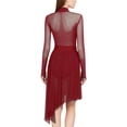 thumbnail image 2 of inlzdz Women Lyrical Dance Dress Long Sleeve Shiny Rhinestones Figure Skating Modern Dance Performance Dresses Burgundy S, 2 of 5
