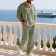 thumbnail image 1 of Ceisia Men's Loose Fit Cotton-Linen 2-Piece Set Hooded Henley Long Sleeve Shirt with Elastic Waist Wide Leg Pants Gifts, 1 of 9