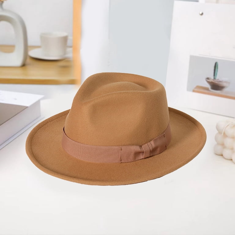 Flat Brim Panama Style Hat with Belt Detail Gossifan Fedora Hats for Men Wide Brim Panama Hat with  main image 3