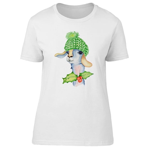 Lama In A Green Beanie T-Shirt Women -Image by Shutterstock, Female XX-Large