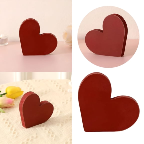 LAMIRO Wooden Heart Shaped Hanging Ornaments Heart Wood DIY Crafts Ornament Tabletop Red Heart Decoration Freestanding Heart Ornament Valentine's Day For Bedroom Centerpiece Red