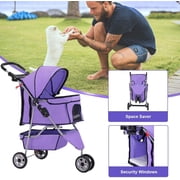 Bestpet Purple 3 Wheels Folding Pet Stroller Carrier Cage T13, Oxford Cloth for Cats Dogs
