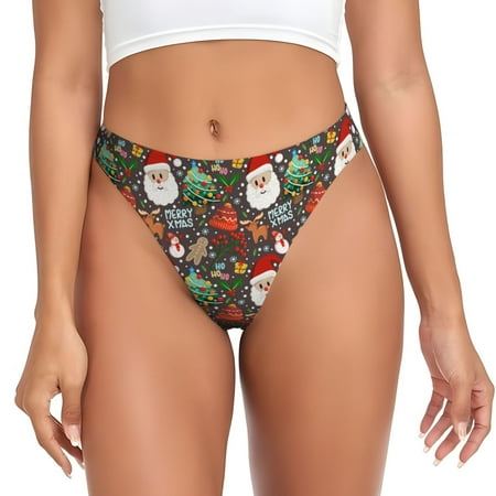 Qokaie Merry Christmas Printed Women s Cotton Thong Underwear  Sexy Breathable Panties G-string-X-Large