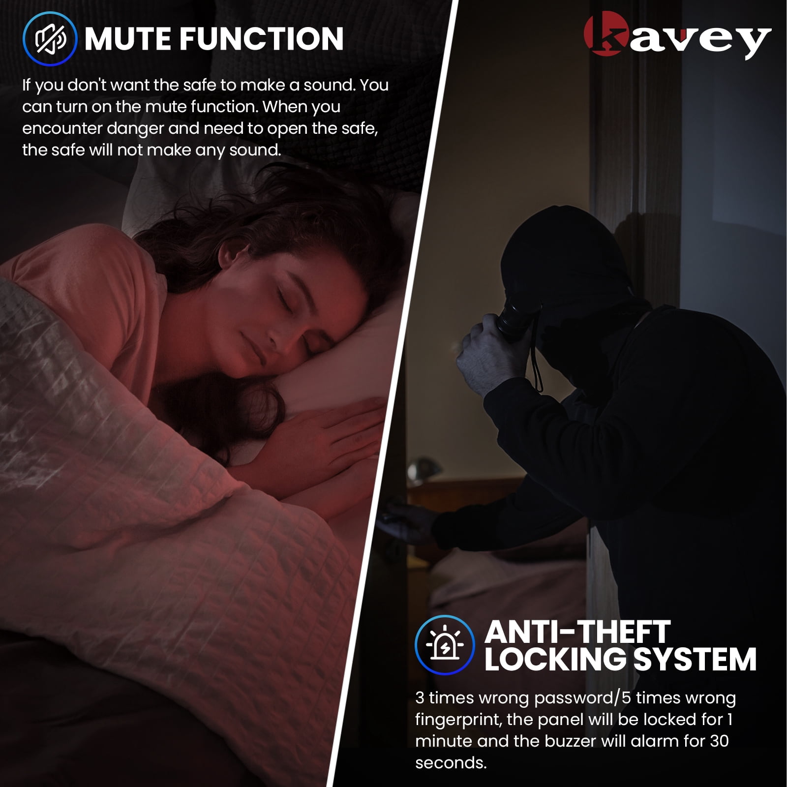 Kavey Biometric Slider Handgun Gun Safe for Nightstand, Desk, Bed Side,Truck - Auto Sliding Door Hand Gun Safe for Pistol -with Fingerprint, PIN Code, KEY Access