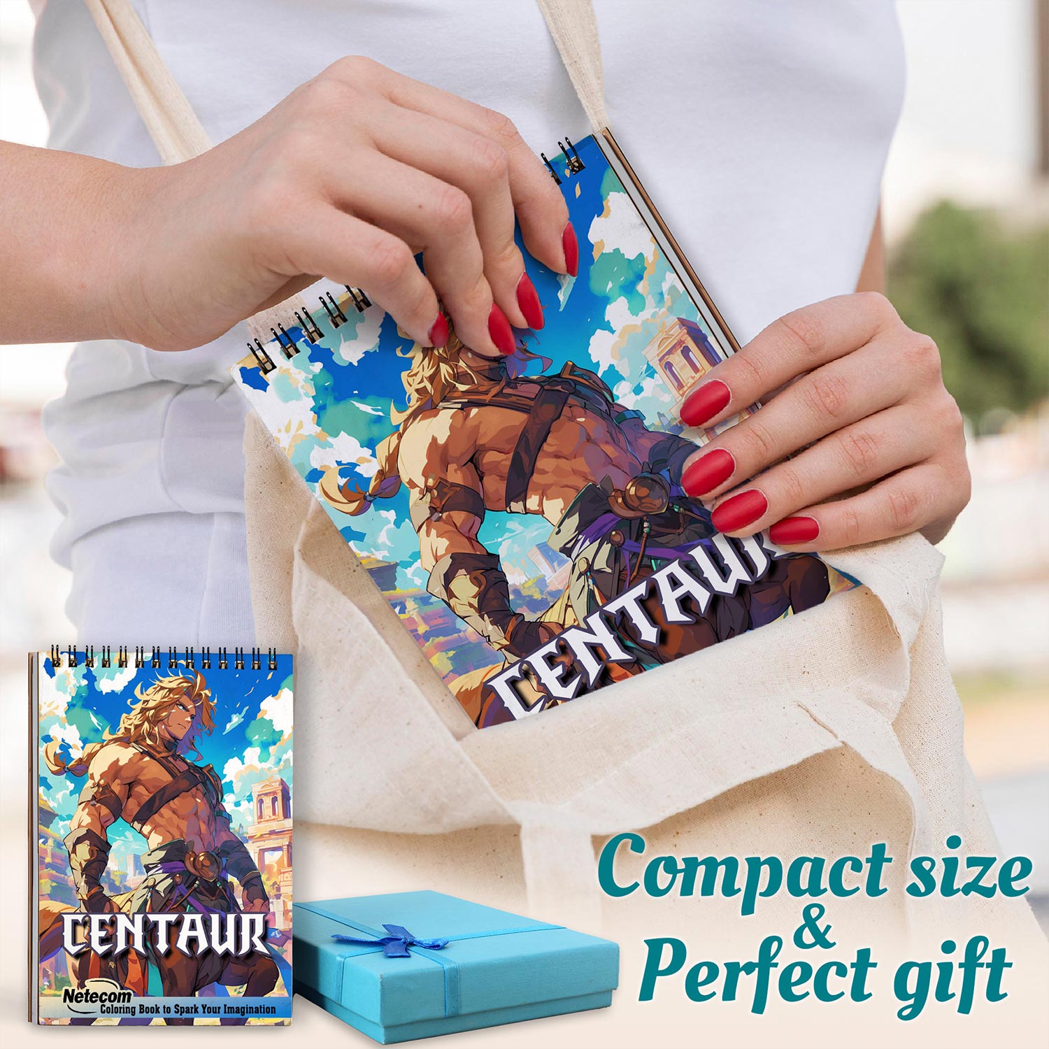Netecom Centaur Coloring Book Spiral Bound for Adults, A5 Wooden Cover, 30 Stunning Illustrations of Majestic Creature for Stress Relief and Relaxation
