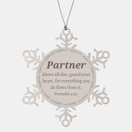Partner Snowflake Ornament - Guard Your Heart, Christmas Gift for Loved Ones, Inspirational Holiday Decor, Proverbs 4:23