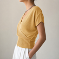 thumbnail image 5 of Women's V-Neck Wrap Short Sleeve Solid Color Cross Knit Sweater, S, 5 of 5