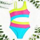 thumbnail image 5 of Traje de baño de una pieza para mujer, conjunto de bikini para mujer y niña, verano, color liso, empalme de color, un solo hombro, traje de baño de playa integrado para niños y niñas, top de poliéster, 5 of 5