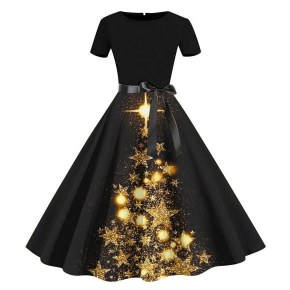 QIPOPIQ Christmas Dresses Women Plus Size Short Sleeve Trendy Casual Dresses Floral Holiday Dress Grinch Print Round-Neck Knee-High Dress 2023 Deals