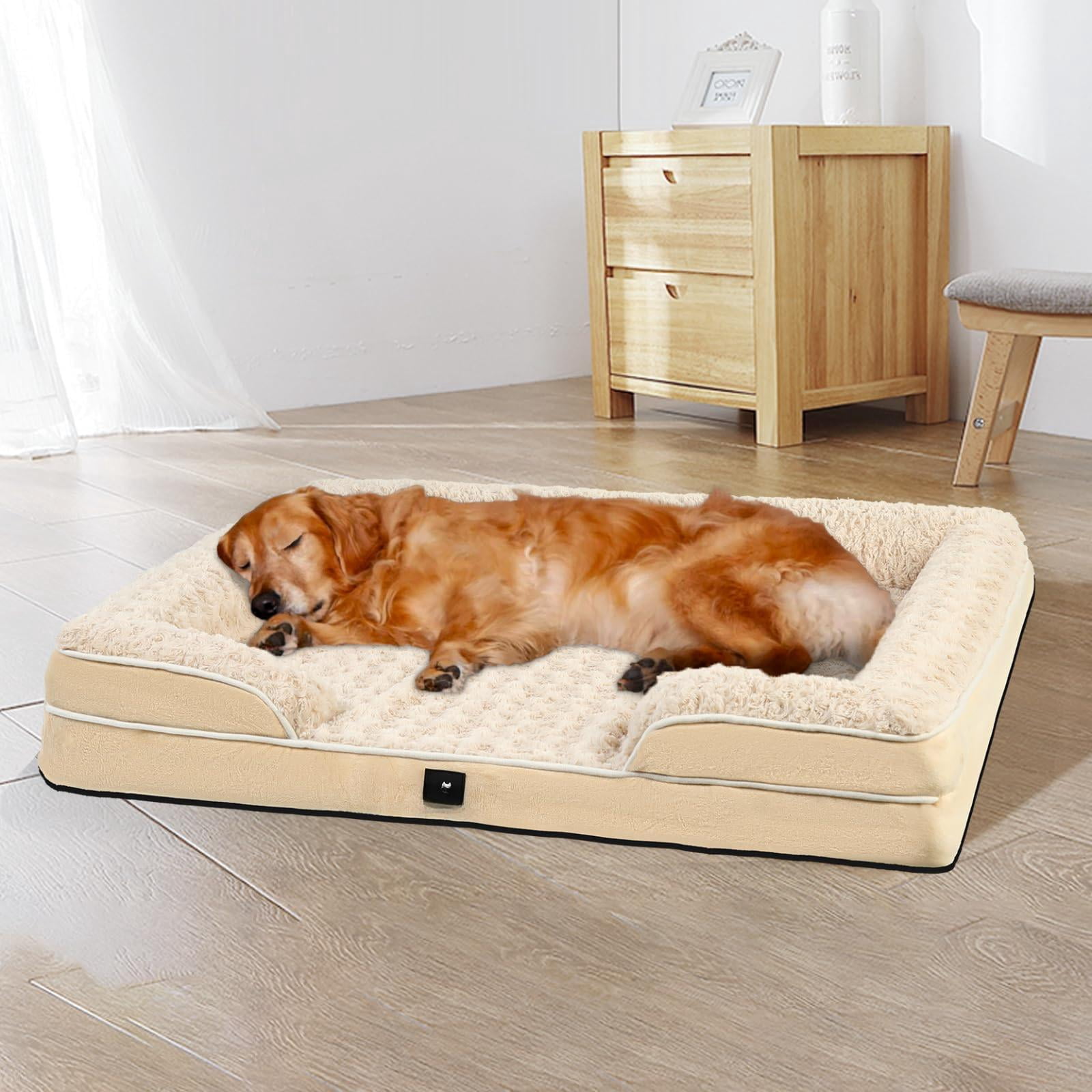 Pet Bed, Beige Medium (28 x 23 x 6.5 In), Memory Foam Orthopedic Sofa for Dogs