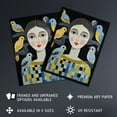thumbnail image 2 of The Bird Lady Surreal Oil Painting Blue Yellow Grey Dryad Portrait Artwork Framed Wall Art Print A4, 2 of 5