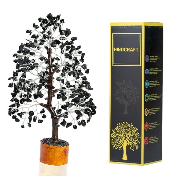 Livinwise Black Tourmaline Money Tree | Healing Crystal Tree for Protection & Positive Energy | Decorative Tree for Home & Office | Thoughtful Gift for Men & Women (Silver Wire)