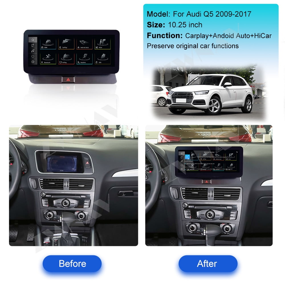 ZWNAV Ultra-Thin 10.25 inch Wireless CarPlay+Android Auto Retain Original Car Function Car Radio Stereo Multimedia Receiver for Audi Q5 2009-2017 Compatible with Original Car System
