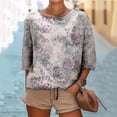 thumbnail image 2 of 3/4 Length Sleeve Womens Tops 2026 Floral Print Vintage Casual Loose with Round Neck Plus Size Shirts, 2 of 5