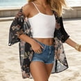thumbnail image 5 of Miqool Women's Hawaiian Tropical Print Beach Cover Ups 3/4 Puff Sleeve Lightweight Kimono Cardigans Casual Loose Blouse Tops Swimsuit Cover Up for Women, 5 of 5
