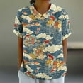thumbnail image 2 of JTZGDY Plus Size Women Linen Shirts Dressy Casual Floral Printed Summer Short Sleeve Oversized Lapel Collared Round Neck Graphic T-Shirts Top Loose Fit Business Work Tunic Blouse Multicolor#06 M, 2 of 7