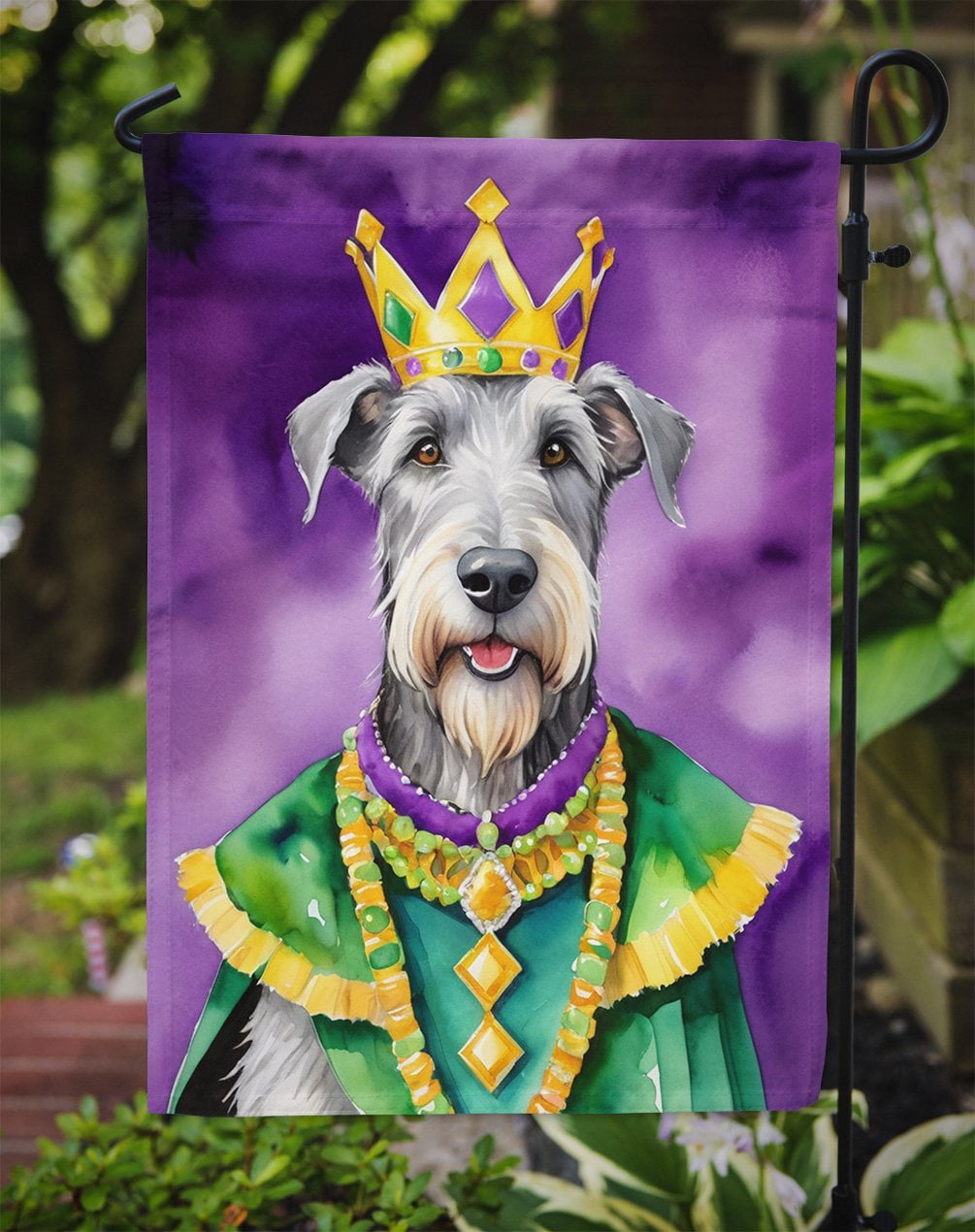 Irish Wolfhound King of Mardi Gras Garden Flag 11.25 in x 15.5 in