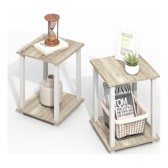 Pemberly Row Contemporary End Table in Set of Two in Light Oak/White